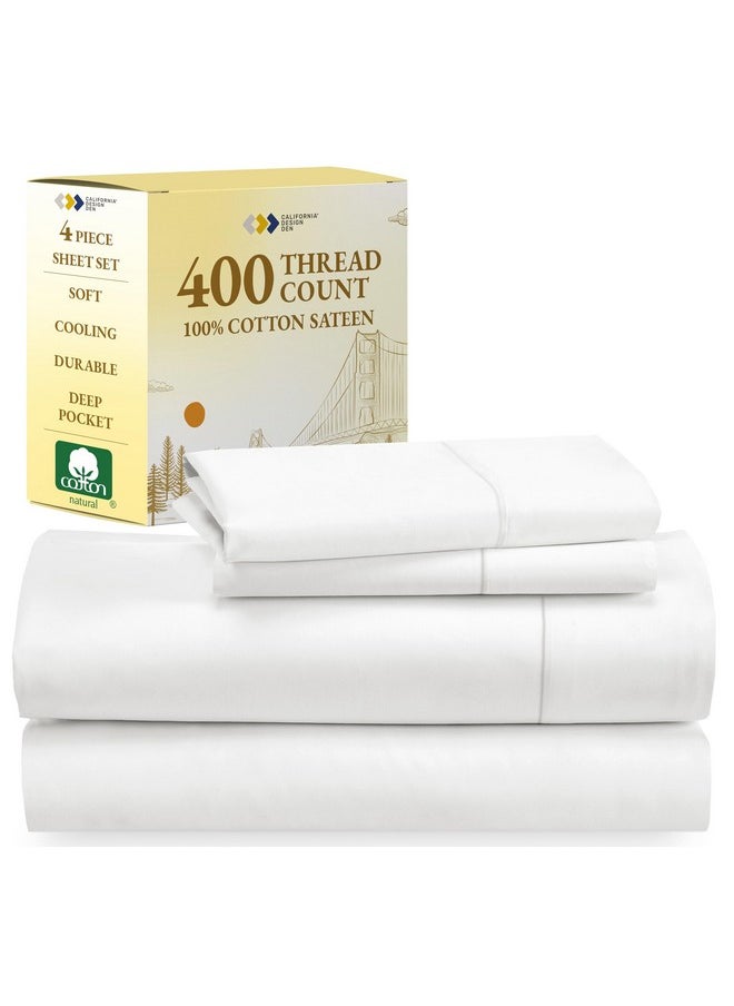 California Design Den Soft 100% Cotton Sheets, Full Size Sheet Sets, 400 Thread Count Sateen Bedding, Deep Pocket Sheets, Cooling Sheets, Full Size Sheets, Breathable Bed Set (Antique White)