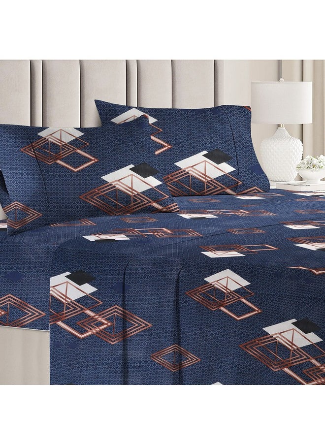 BSB HOME® Cotton Double Bedsheet for Double Bed 180 Tc with 2 Pillow Covers 3D Flower Printed Pattern-Dark Blue