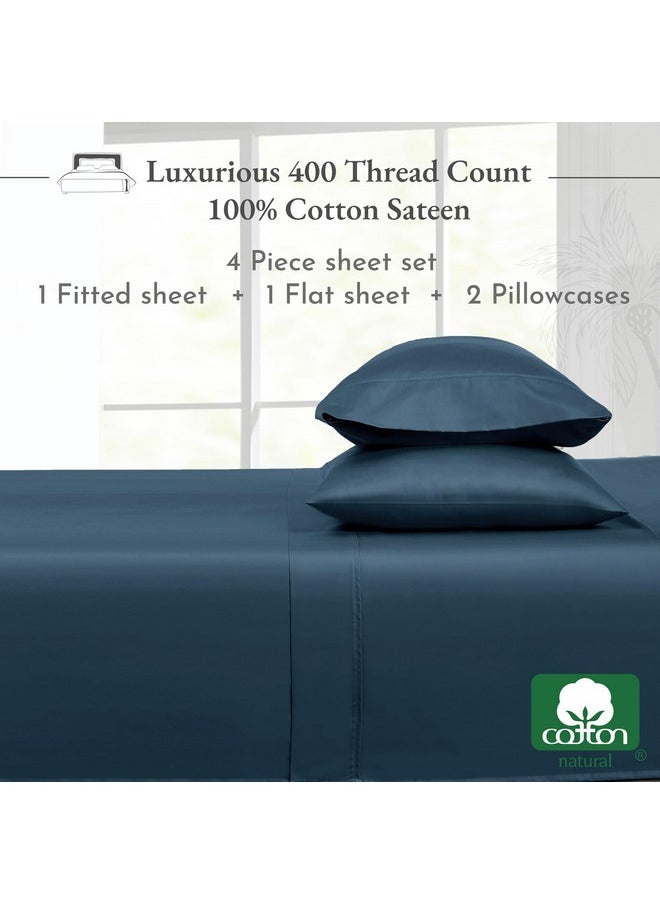 California Design Den Soft 100% Cotton Sheets, Full Size Sheet Sets, 400 Thread Count Sateen Bedding, Deep Pocket Sheets, Cooling Sheets, Full Size Sheets, Breathable Bed Set (Peacock Blue)