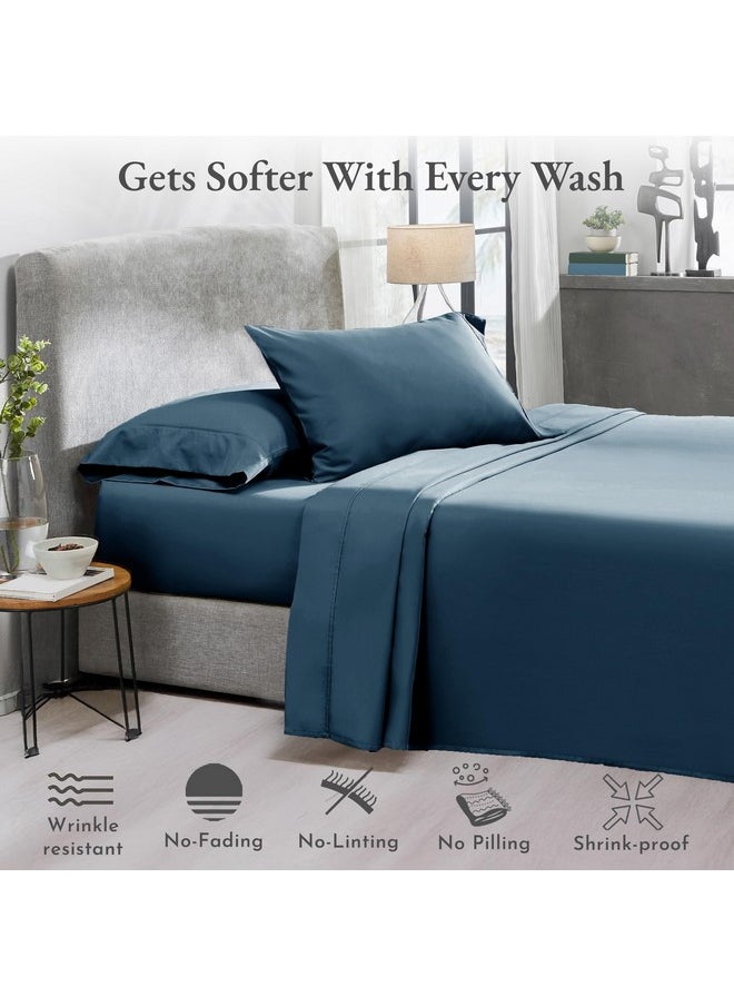 California Design Den Soft 100% Cotton Sheets, Full Size Sheet Sets, 400 Thread Count Sateen Bedding, Deep Pocket Sheets, Cooling Sheets, Full Size Sheets, Breathable Bed Set (Peacock Blue)