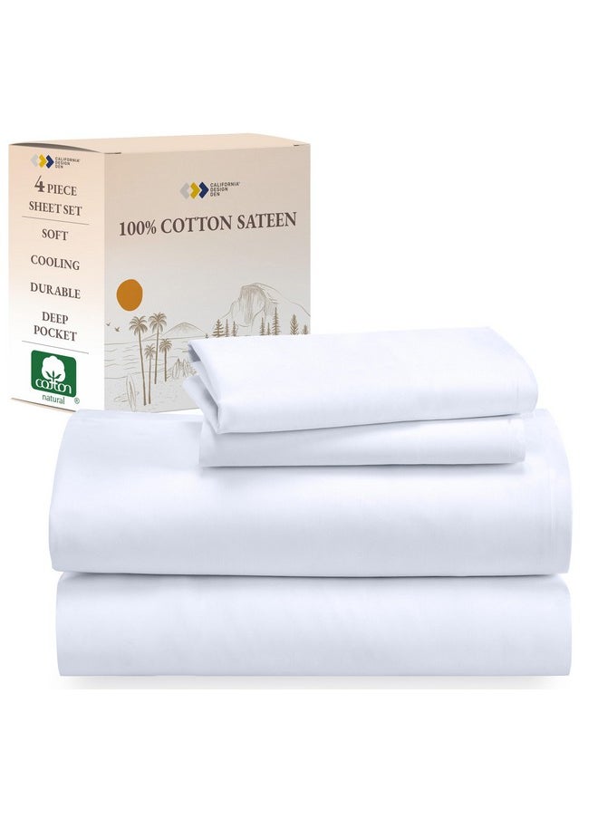 California Design Den Soft 100% Cotton Sheets King Size Bed Sheets Set with Deep Pockets, King Bedding Set for White Sheets, Cooling Sheets with Sateen Weave (White)