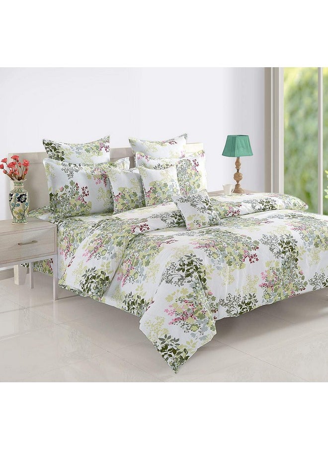 Swayam Veda Collection Premium Cotton 160 TC Floral Print Cotton Double Bed Sheet with 2 Pillow Cover - White/Green