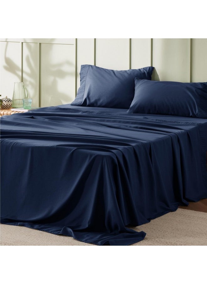 Bedsure King Size Sheets Navy - Soft Sheets for King Size Bed, 4 Pieces Hotel Luxury King Sheets, Easy Care Polyester Microfiber Cooling Bed Sheet Set