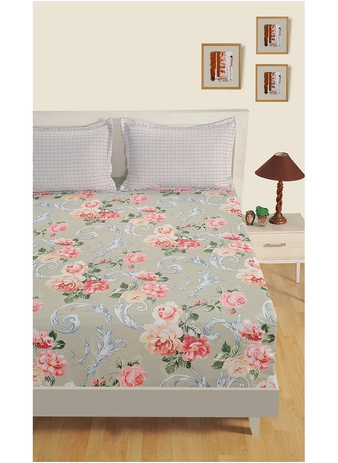 Swayam Premium Cotton Double XL Bedsheet 160 TC with 2 Pillow Covers | Double XL Bed Bedsheet with Pillow Covers - Light Pink Floral