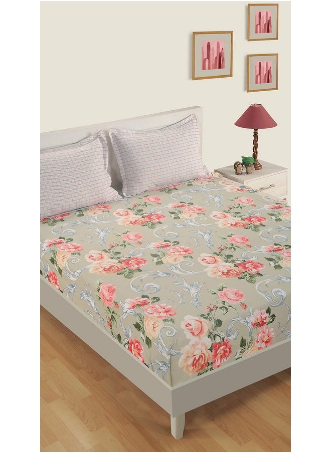 Swayam Premium Cotton Double XL Bedsheet 160 TC with 2 Pillow Covers | Double XL Bed Bedsheet with Pillow Covers - Light Pink Floral