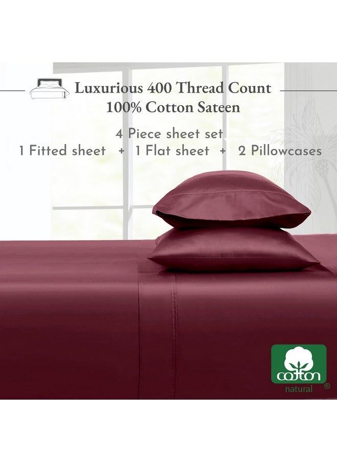 California Design Den 100% Cotton Sheets, Soft Queen Sheet Set, Cooling Sheets for Queen Size Bed with Deep Pockets, 400 Thread Count Sateen, Bedding Sheets & Pillowcases, Queen Sheets (Burgundy Red)