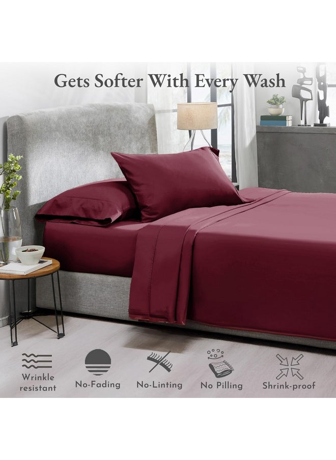 California Design Den 100% Cotton Sheets, Soft Queen Sheet Set, Cooling Sheets for Queen Size Bed with Deep Pockets, 400 Thread Count Sateen, Bedding Sheets & Pillowcases, Queen Sheets (Burgundy Red)