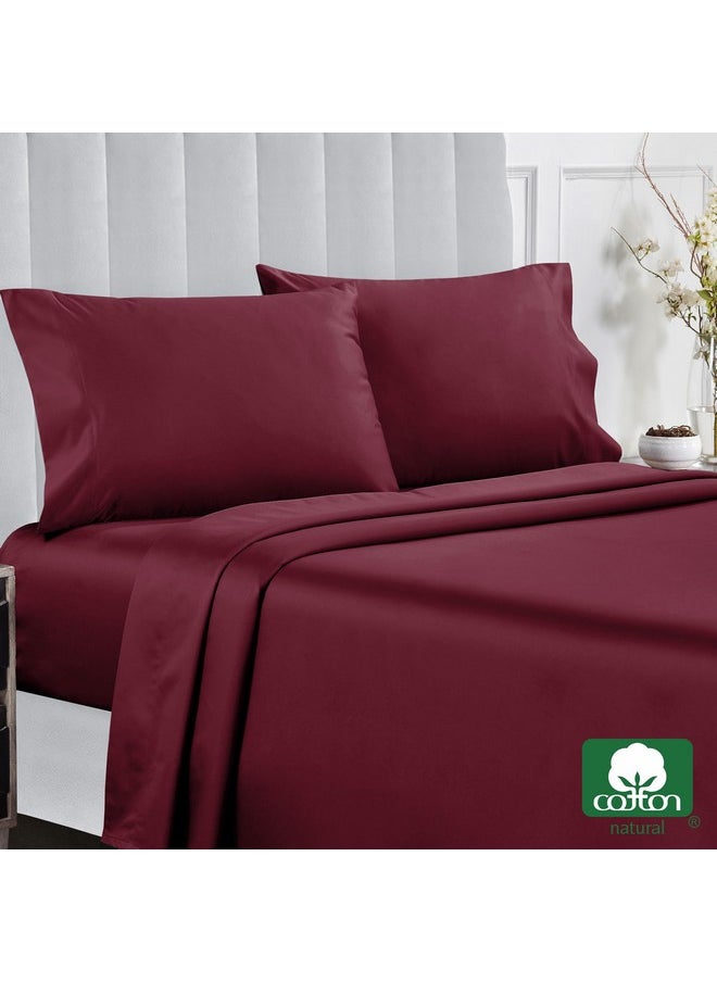 California Design Den 100% Cotton Sheets, Soft Queen Sheet Set, Cooling Sheets for Queen Size Bed with Deep Pockets, 400 Thread Count Sateen, Bedding Sheets & Pillowcases, Queen Sheets (Burgundy Red)