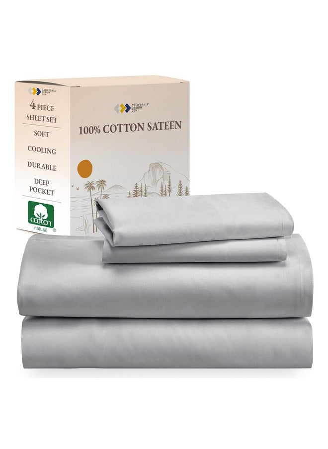 California Design Den Soft 100% Cotton Sheets for Queen Size Bed Sheets with Deep Pocket, Queen Sheet Set with Sateen Weave, Cooling Sheets (Light Grey)