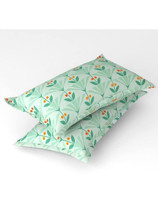 BSB HOME 160 TC Glace Cotton Double Floral Bedsheet with 2 Pillow Covers | 125 GSM Soft Brushed - Breathable & Wrinkle Free - (90 X 90 Inch, Green & Orange)