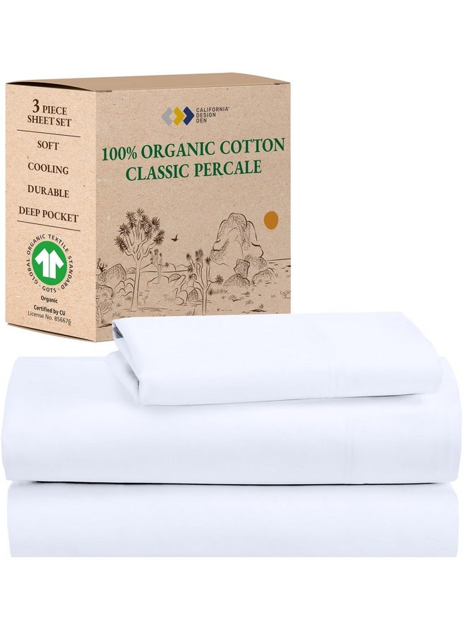 California Design Den Twin XL Sheets Set, Deep Pockets 100% Organic Cotton Sheets, Percale Sheets, GOTS Certified, Soft, Crisp & Cooling Sheets, XL Twin Sheets, White Sheets for Dorm, Hospitals