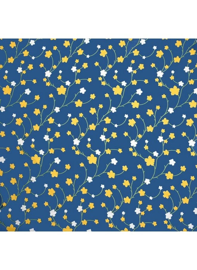 BSB HOME 120 Tc Double Floral Printed Bedsheet with 2 Pillow Covers | 110 GSM Soft Brushed Microfiber - Breathable & Wrinkle Free - (86 X 88 Inch, Dark Blue & Yellow & White), 144 Tc