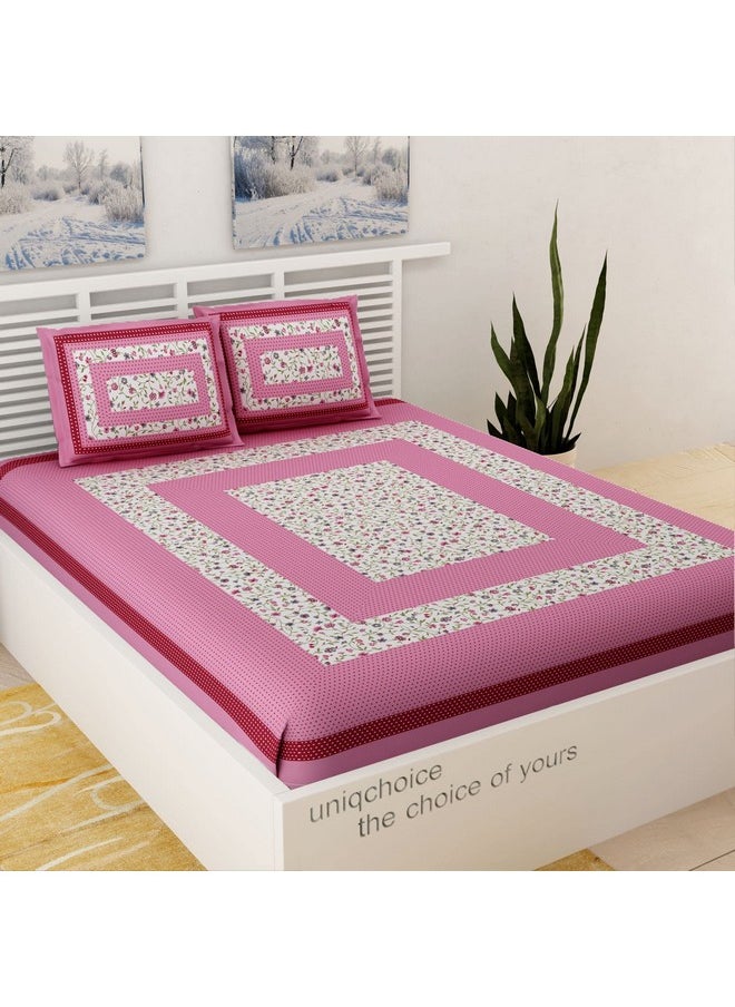 UniqChoice Floral Japuri Printed| 120 TC |100% Cotton |Double Bedsheet| Bedsheet with 2 Pillow Cover| Pink