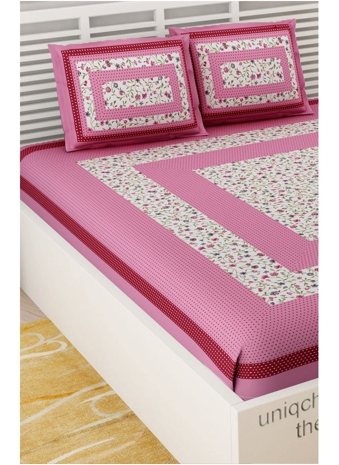 UniqChoice Floral Japuri Printed| 120 TC |100% Cotton |Double Bedsheet| Bedsheet with 2 Pillow Cover| Pink