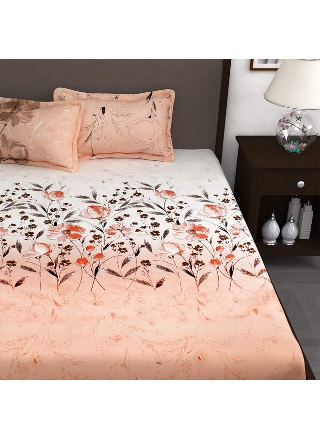 Story@Home Bedsheet for King Size Bed | Cotton Bedsheet | Floral King Size Bed Sheet Cotton with 2 King Size Pillow Covers (270 x 270 cm, Peach) King bedsheet | Perfect for Home Decor | 240TC