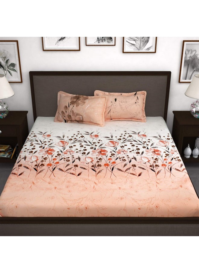 Story@Home Bedsheet for King Size Bed | Cotton Bedsheet | Floral King Size Bed Sheet Cotton with 2 King Size Pillow Covers (270 x 270 cm, Peach) King bedsheet | Perfect for Home Decor | 240TC