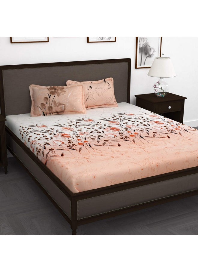 Story@Home Bedsheet for King Size Bed | Cotton Bedsheet | Floral King Size Bed Sheet Cotton with 2 King Size Pillow Covers (270 x 270 cm, Peach) King bedsheet | Perfect for Home Decor | 240TC