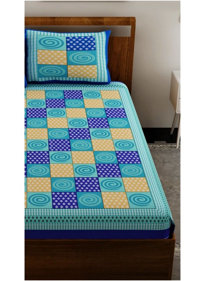 UniqChoice Rajasthani Tradition 144 TC Cotton Double Bedsheet with 2 Pillow Covers - Blue