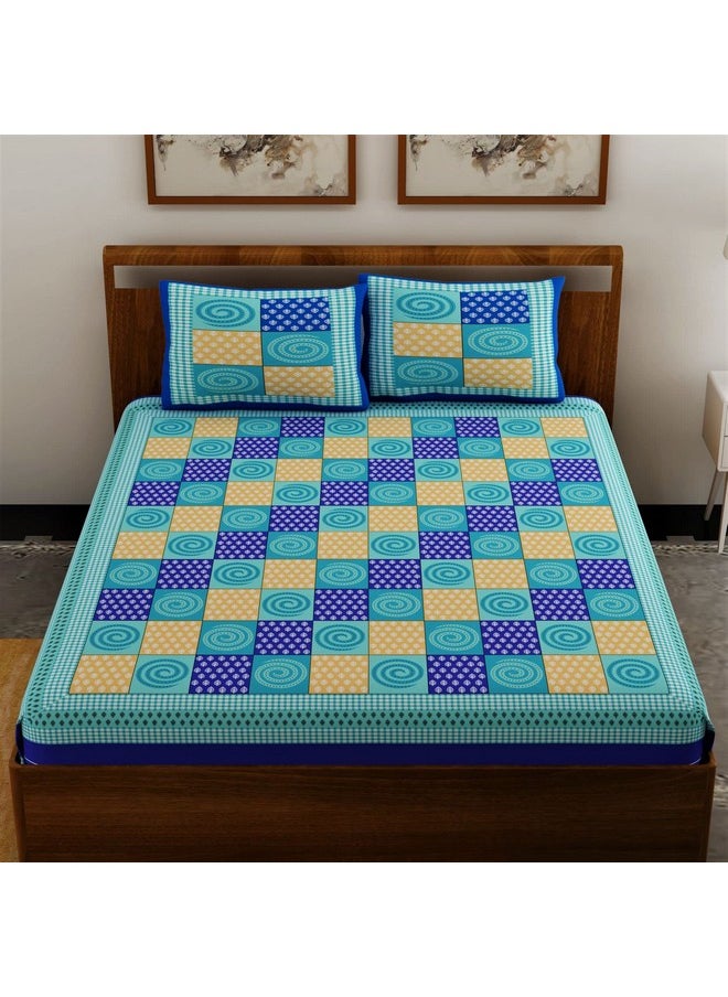 UniqChoice Rajasthani Tradition 144 TC Cotton Double Bedsheet with 2 Pillow Covers - Blue