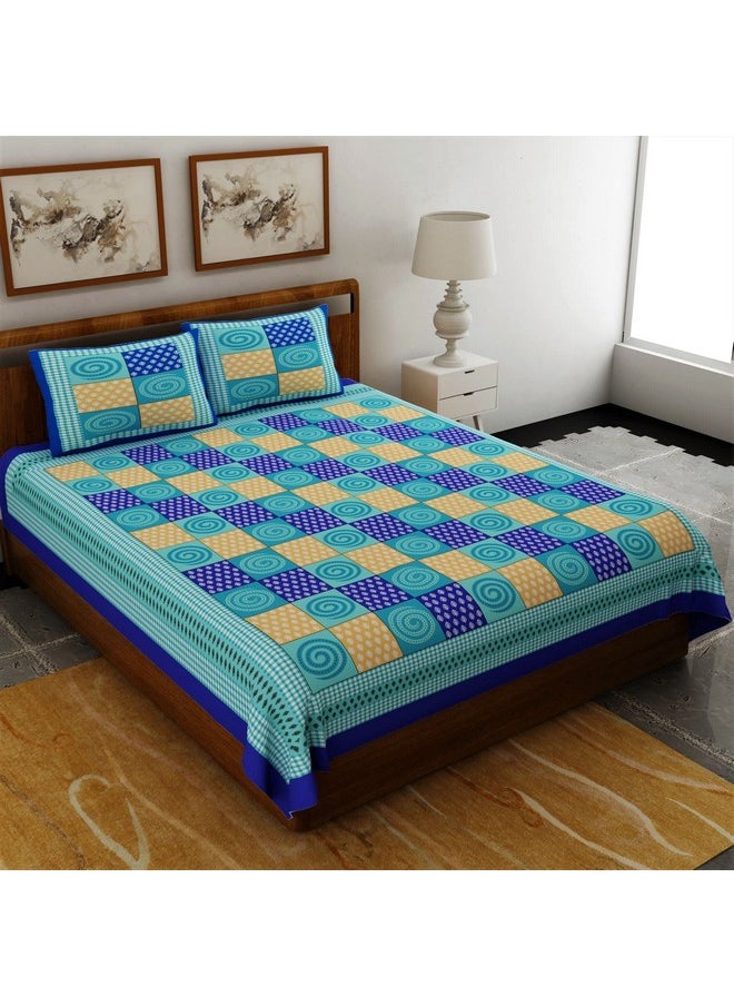 UniqChoice Rajasthani Tradition 144 TC Cotton Double Bedsheet with 2 Pillow Covers - Blue