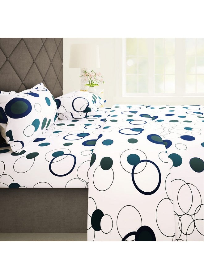 Story@Home Bedsheet for Double Size Bed | 186 TC | White & Blue | Circles | Cotton bedsheet for Double Size Bed with 2 Pillow Covers (225 x 250 cm) Perfect for Home Decor & Gifting | Cotton bedsheet