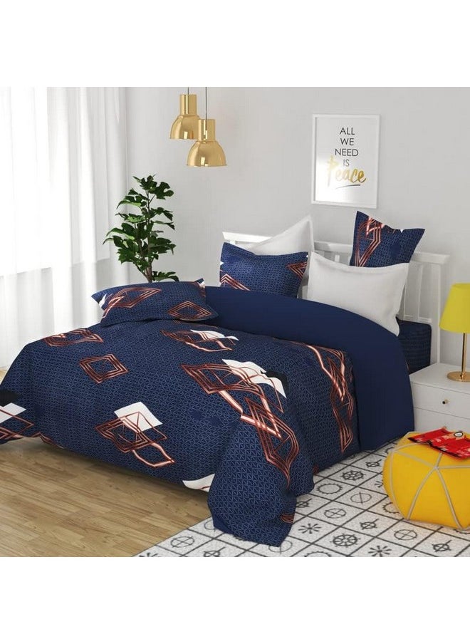 BSB HOME 120 TC Double Abstract Printed Bedsheet with 2 Pillow Covers | 110 GSM Soft Brushed Microfiber - Breathable & Wrinkle Free - (86 X 88 Inch, Dark Blue & Brown & Beige)