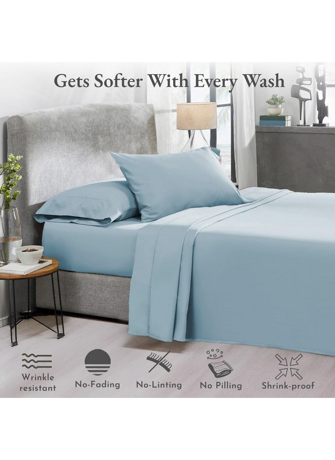 California Design Den Softest 100% Cotton Sheets, Full Size Sheet Sets, 400 Thread Count Sateen Bedding, Deep Pocket Sheets, Cooling Sheets, Full Size Sheets, Breathable Bed Set (Sky Blue)