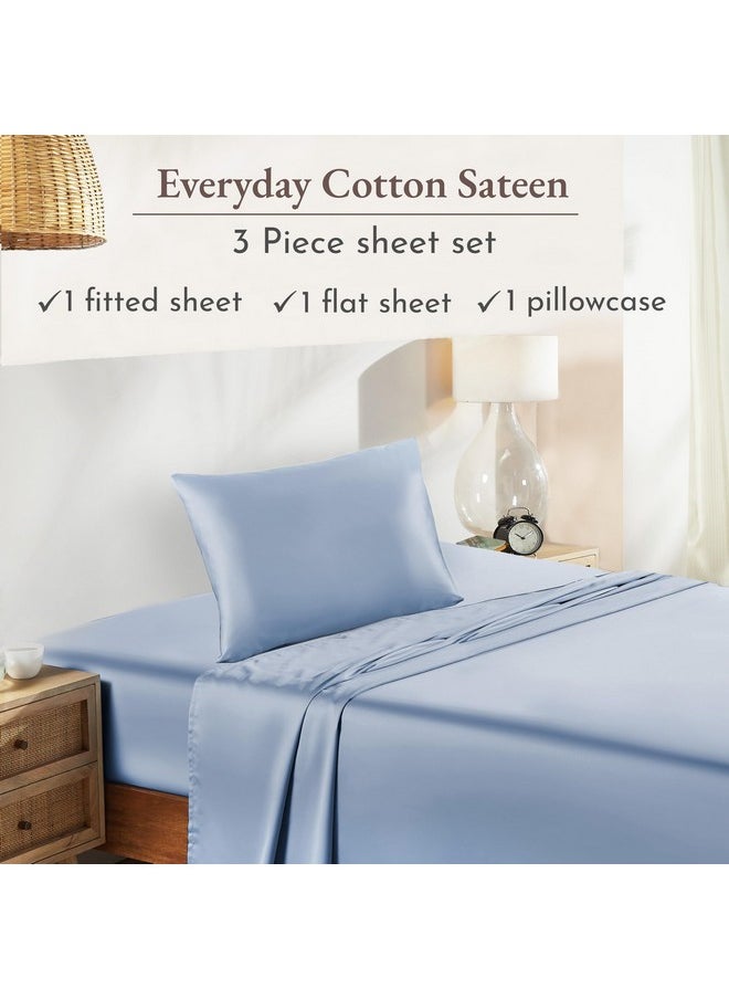 California Design Den Soft 100% Cotton Sheets Twin-XL Size Bed Sheet Sets with Deep Pockets, Extra Long Twin Sheets with Sateen Weave, Cooling Sheets (Blue Hydrangea)