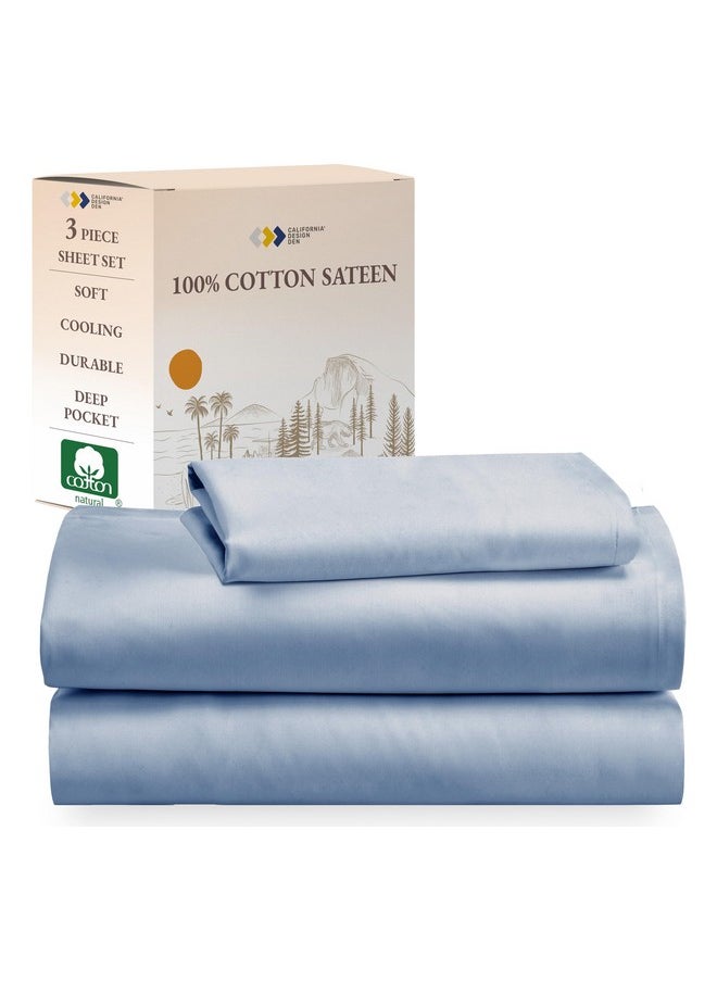 California Design Den Soft 100% Cotton Sheets Twin-XL Size Bed Sheet Sets with Deep Pockets, Extra Long Twin Sheets with Sateen Weave, Cooling Sheets (Blue Hydrangea)