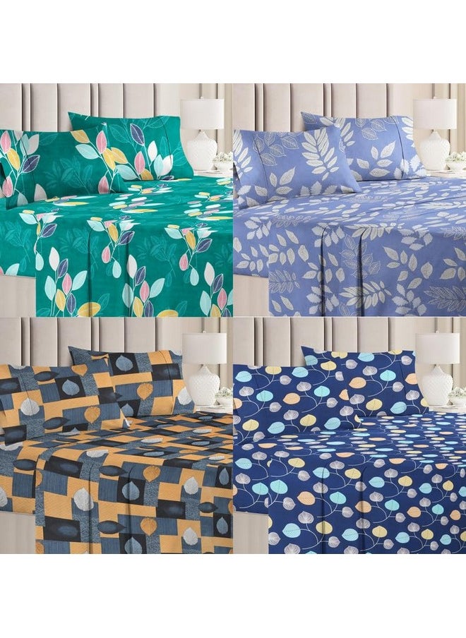 BSB HOME Prime Combo Pack of 4 Double Bedsheets with 8 Pillow Covers|160 TC Soft Brushed Microfiber -Long Lasting & Wrinkle Free - 220X218 Cm Or 7ftx7ft, Green Black & Blue