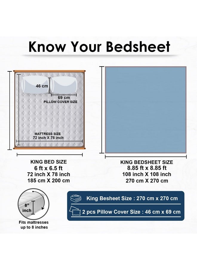 Story@Home Bedsheet for King Size Bed | Cotton Bedsheet | Solid King Size Bed Sheet Cotton with 2 King Size Pillow Covers(270 x 270cm, Blue Bedsheet) King bedsheet | Perfect for Home Decor | 300TC