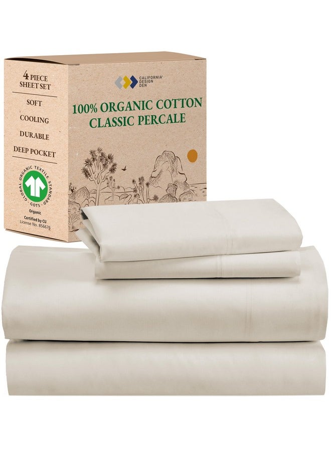 California Design Den Percale 100% Organic Cotton Full Size Sheet Sets, Deep Pocket GOTS Certified, Soft, Breathable & Cooling Sheets, Bedsheets for Full Size Bed, Ivory Sheets