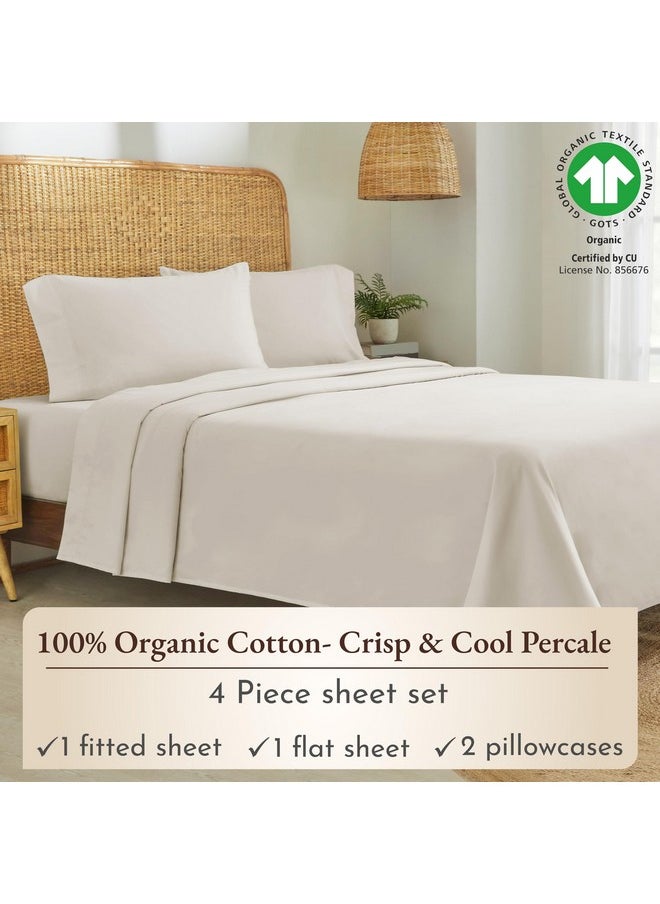 California Design Den Percale 100% Organic Cotton Full Size Sheet Sets, Deep Pocket GOTS Certified, Soft, Breathable & Cooling Sheets, Bedsheets for Full Size Bed, Ivory Sheets