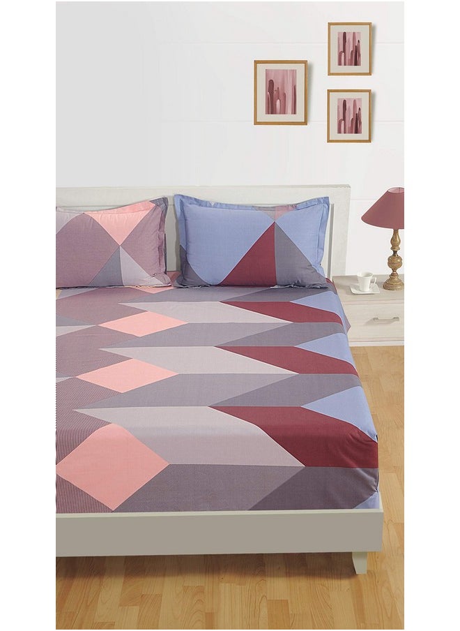 Swayam 200 TC Geometric Print Cotton Extra Large Bed Sheet with 2 Pillow Cover - Grey, Maroon (14032)