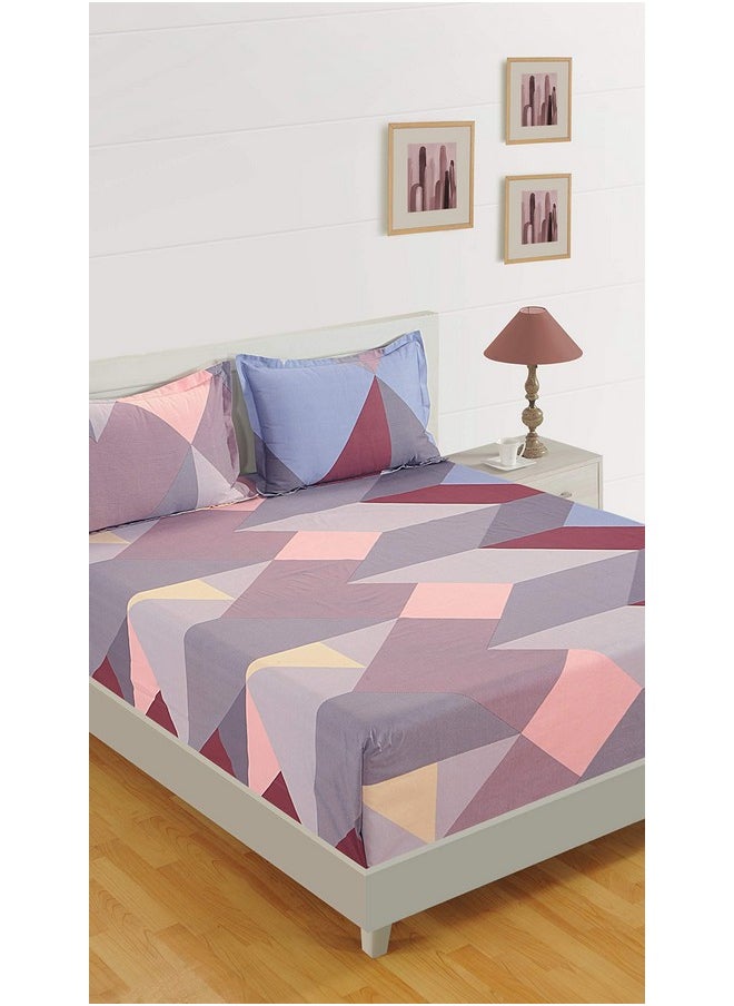 Swayam 200 TC Geometric Print Cotton Extra Large Bed Sheet with 2 Pillow Cover - Grey, Maroon (14032)