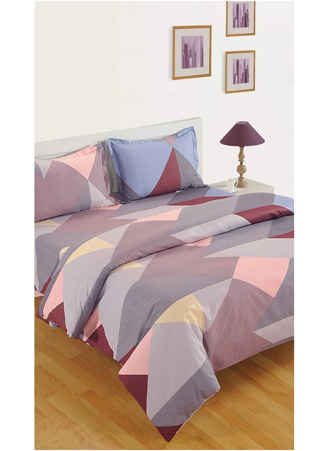 Swayam 200 TC Geometric Print Cotton Extra Large Bed Sheet with 2 Pillow Cover - Grey, Maroon (14032)