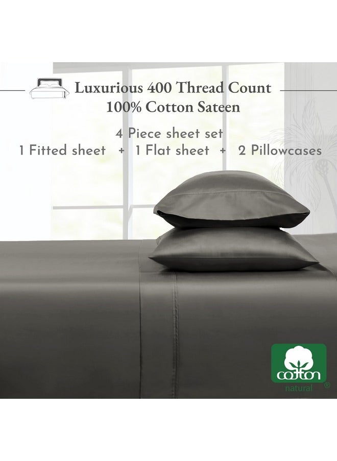 California Design Den Softest 100% Cotton Sheets, Full Size Sheet Sets, 400 Thread Count Sateen Bedding, Deep Pocket Sheets, Cooling Sheets, Full Size Sheets, Breathable Bed Set (Grey)