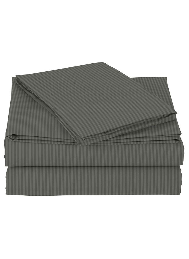 BSB HOME Premium Cotton 220tc Elastic Fitted Bedsheets with 2 Pillow Covers | King Size Bed with All Around Elastic 220 TC Supersoft Striped Pattren Breathable |Size-78 x72+10 inches |Grey