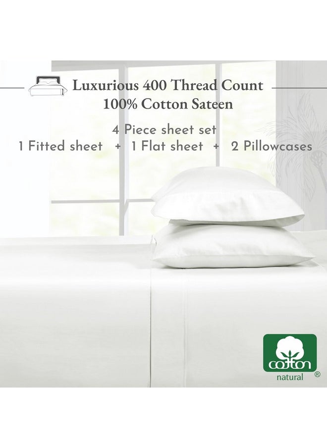 California Design Den Softest 100% Cotton Sheets, Full Size Sheet Sets, 400 Thread Count Sateen Bedding, Deep Pocket Sheets, Cooling Sheets, Full Size Sheets, Breathable Bed Set (Ivory)