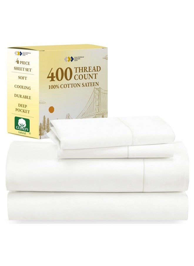 California Design Den Softest 100% Cotton Sheets, Full Size Sheet Sets, 400 Thread Count Sateen Bedding, Deep Pocket Sheets, Cooling Sheets, Full Size Sheets, Breathable Bed Set (Ivory)