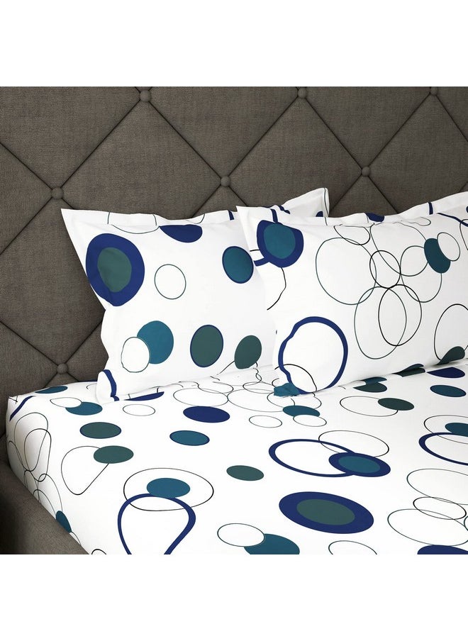 Story@Home Bedsheet for King size bed | 186TC | White & Blue | Circles | 1 Piece Cotton bedsheet for king size bed with 2 Pillow covers (270 x 270cm) Perfect for Home Decor & gifting | Cotton bedsheet