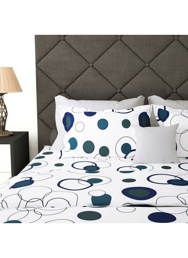 Story@Home Bedsheet for King size bed | 186TC | White & Blue | Circles | 1 Piece Cotton bedsheet for king size bed with 2 Pillow covers (270 x 270cm) Perfect for Home Decor & gifting | Cotton bedsheet