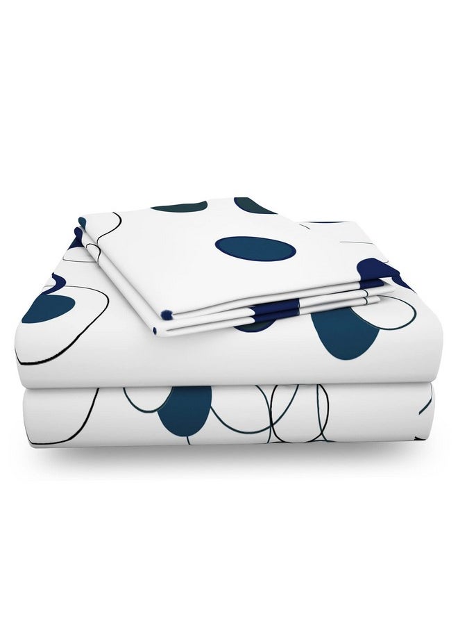 Story@Home Bedsheet for King size bed | 186TC | White & Blue | Circles | 1 Piece Cotton bedsheet for king size bed with 2 Pillow covers (270 x 270cm) Perfect for Home Decor & gifting | Cotton bedsheet