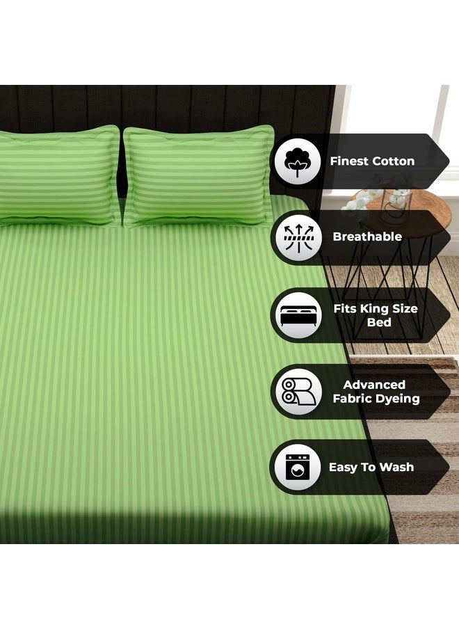 Story@Home Bedsheet for King Size Bed | Cotton Bedsheet | Satin Stripes King Size Bed Sheet Cotton with 2 King Size Pillow Covers(270 x 270cm, Green) King bedsheet | Perfect for Home Decor | 300TC