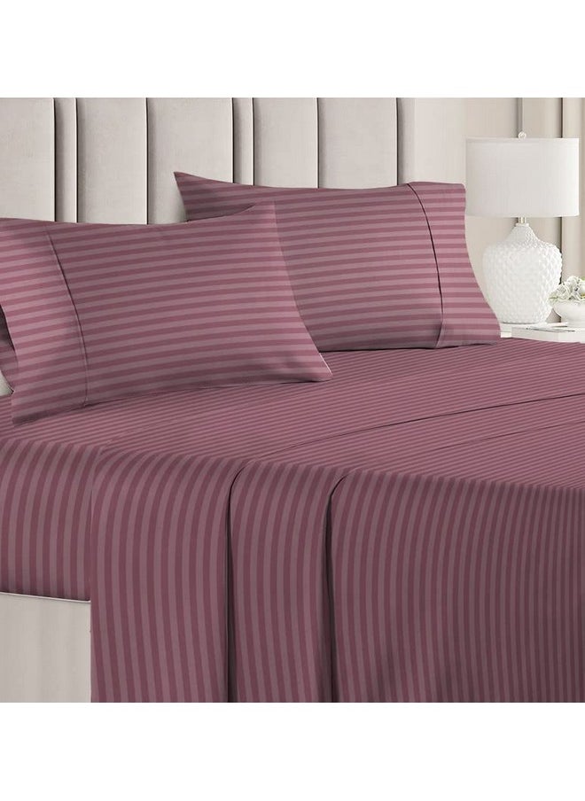 BSB HOME 210 Tc Premium Glace Cotton Striped/Lining Plain Bedsheet For Double Bed King Size With 2 Pillow Covers For Home-Hotels-Guest House-Bargandi, Purple