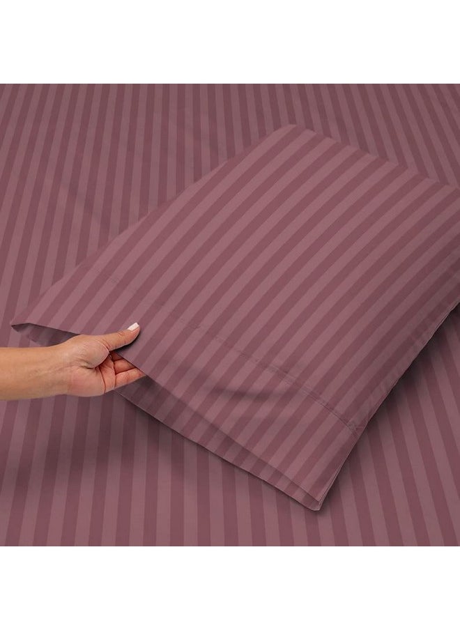 BSB HOME 210 Tc Premium Glace Cotton Striped/Lining Plain Bedsheet For Double Bed King Size With 2 Pillow Covers For Home-Hotels-Guest House-Bargandi, Purple