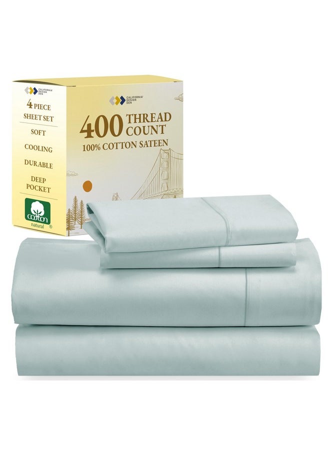 California Design Den Softest 100% Cotton Sheets, Full Size Sheet Sets, 400 Thread Count Sateen Bedding, Deep Pocket Sheets, Cooling Sheets, Full Size Sheets, Breathable Bed Set (Seafoam)