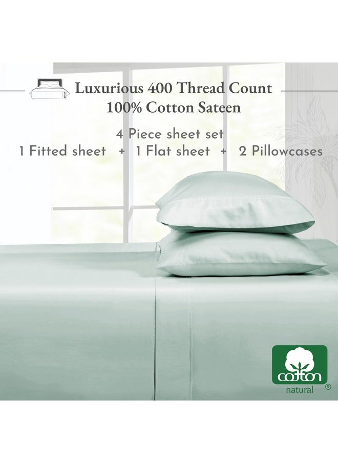 California Design Den Softest 100% Cotton Sheets, Full Size Sheet Sets, 400 Thread Count Sateen Bedding, Deep Pocket Sheets, Cooling Sheets, Full Size Sheets, Breathable Bed Set (Seafoam)