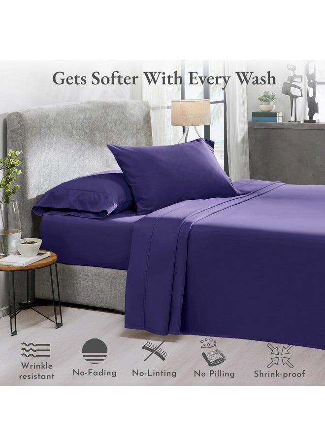 California Design Den 100% Cotton Sheets, Soft Queen Sheet Set, Cooling Sheets for Queen Size Bed with Deep Pockets, 400 Thread Count Sateen, Bedding Sheets & Pillowcases, Queen Sheets (Dark Purple)