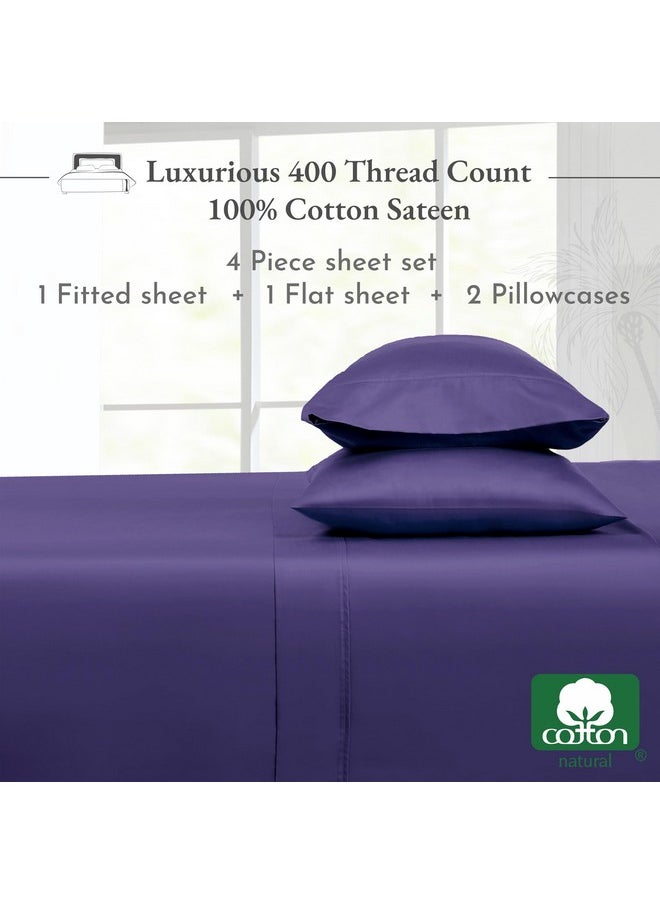 California Design Den 100% Cotton Sheets, Soft Queen Sheet Set, Cooling Sheets for Queen Size Bed with Deep Pockets, 400 Thread Count Sateen, Bedding Sheets & Pillowcases, Queen Sheets (Dark Purple)